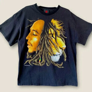 Bob Marley 2007 Lion Head Zion Rootswear Short Sleeve Tee Shirt Size 1X Black